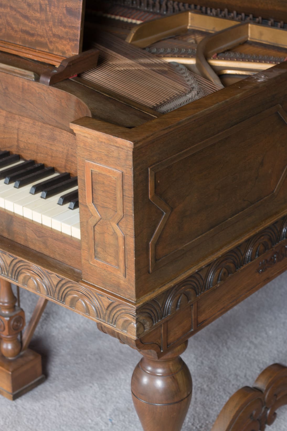 Mathushek Carved Jacobean Style Spinet Grand Piano – Antique Piano